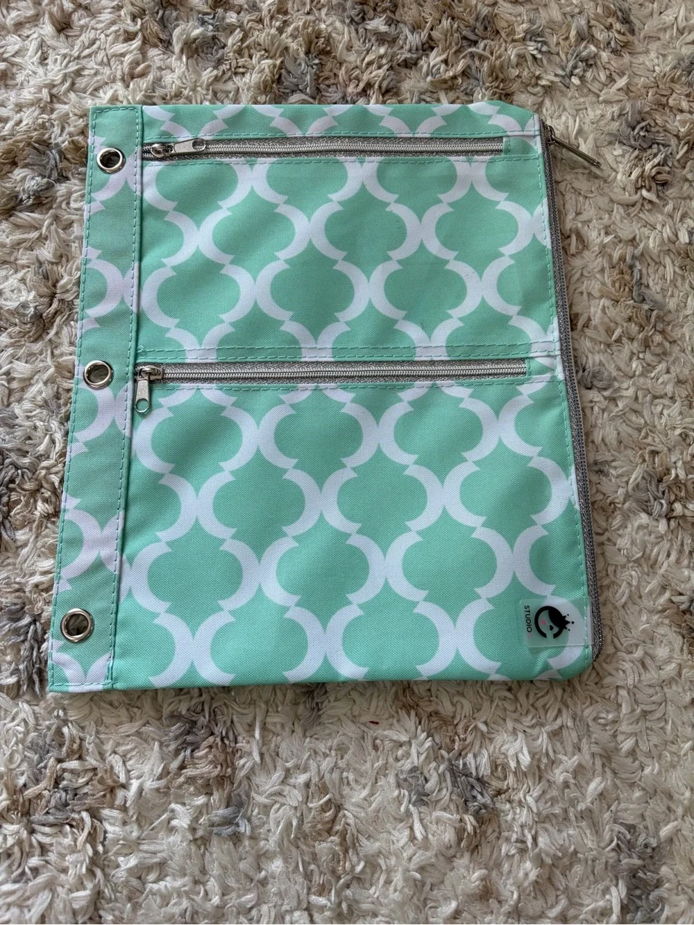 Studio Mint Green and White Patterned Binder Pencil Pouch